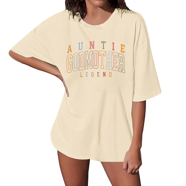 Camiseta informal de mujer con estampado, cuello redondo y manga corta holgada - Poliéster y spandex - Yoga/Ropa urbana - S-XXL