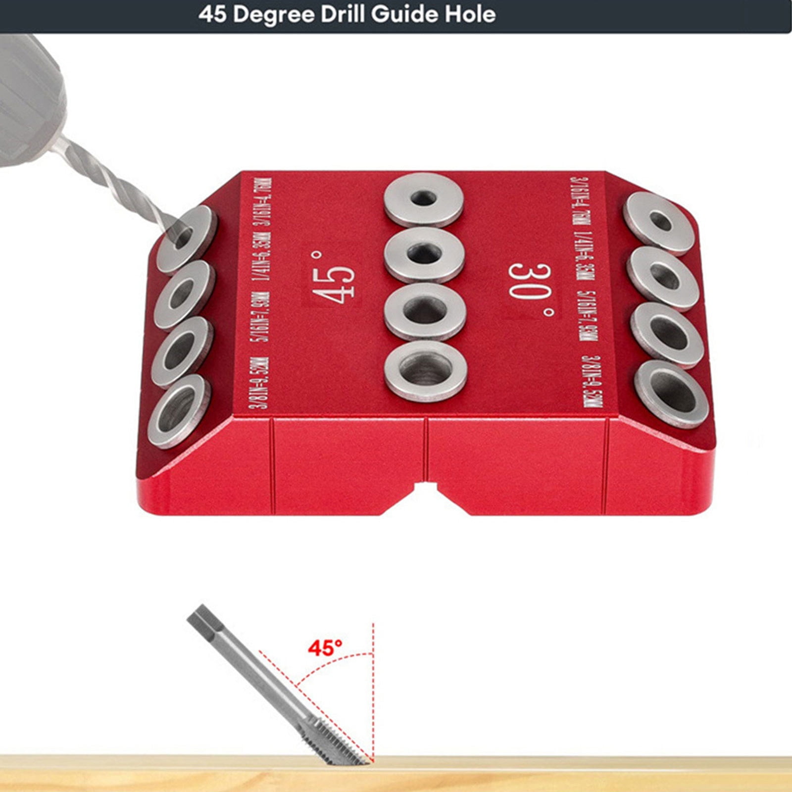 Angled Drill Guide Jigs for Straight Hole 30°/45°/90° Angled Hole Aluminium Pocket Holes Drilling Block Attachment Tool