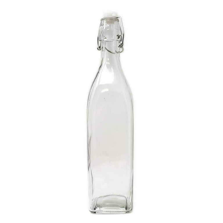 1 Liter (34 oz) Clear Square Glass Bottle with Swing Top