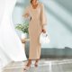 thumbnail image 4 of Vestido Mujer Ajustado Estilo Sexy Cuello En V Color Sólido Traje De Vacaciones Kuymtek Beige T S para Mujer, 4 of 6