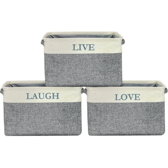 Sorbus Foldable Twill Storage Fabric Basket Set - 3 Pack, (Love, Live,Laugh)