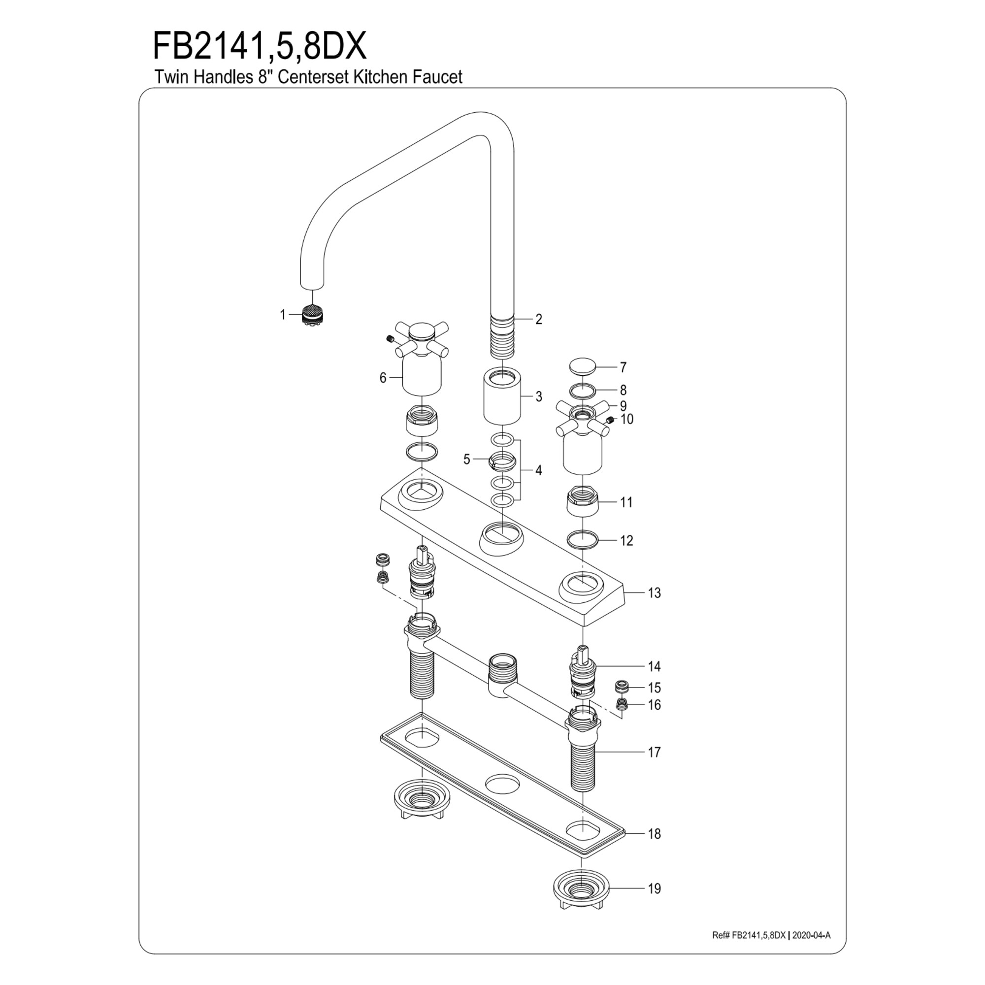 Kingston FB2148DX Concord Two-Handle 2-Hole 8" Centerset Kitchen Faucet in Brushed Nickel