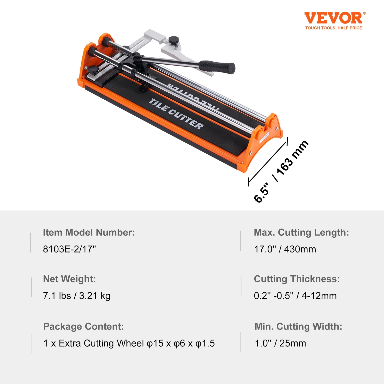VEVOR 17" Manual Tile Cutter Cutting Machine with Infrared for Porcelain Ceramic