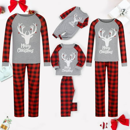 

Matching Family Pajamas Sets 2022 Merry Christmas Pjs Outfits Cute Elk Reindeer Plaid Print Holiday Home Sleepwear Sets