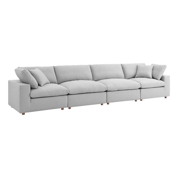 Maklaine 4-Piece Down Filled Fabric Sectional Sofa Set in Light Gray