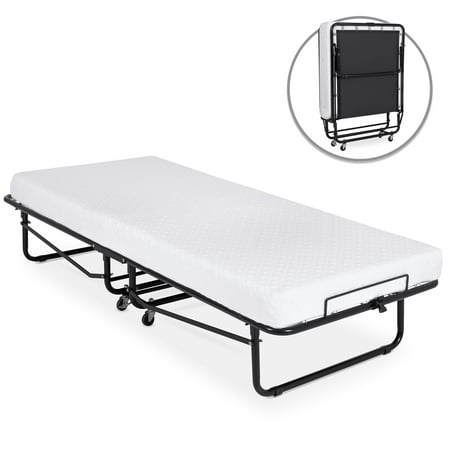 Best Choice Products Folding Rollaway Cot-Sized Mattress Guest Bed w/ 3in Memory Foam, Locking Wheels, Steel Frame, (Best Value Sleep Number Bed)