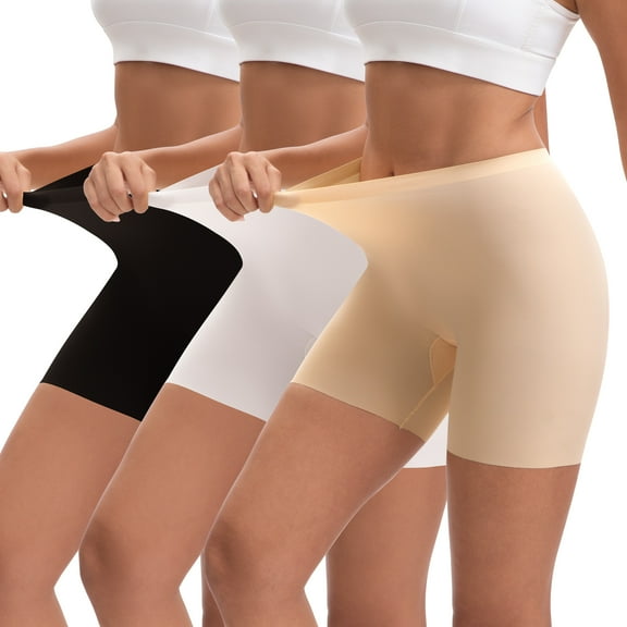 OEIOEI No Show Slip Shorts for Women High Waisted Seamless Underwear 3 Pack(L,Basic Mix)