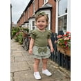 thumbnail image 6 of Loicainy Infant Baby Girl Summer Clothes 3 6 9 12 18 Months Ribbed Knit Solid Color Short Sleeve Romper Elastic Waist Plaid Shorts Headband 3Pcs Outfits Set, 6 of 9