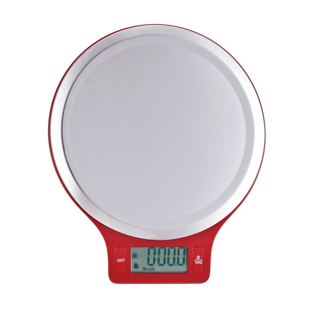 Mainstays Red Round Stainless Steel Digital Kitchen Scale