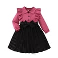 thumbnail image 2 of hoksml Cute Girls Ruffle Trim Dress, Long Sleeve Pleated A-Line Princess Dress with Bowknot Belt for Skater Daily School Party, 2 of 9