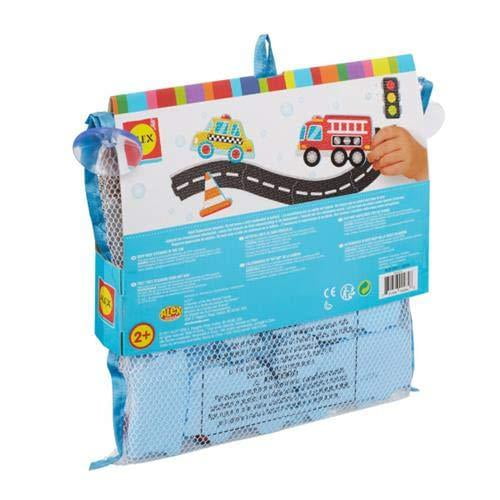 alex beep beep stickers in the tub