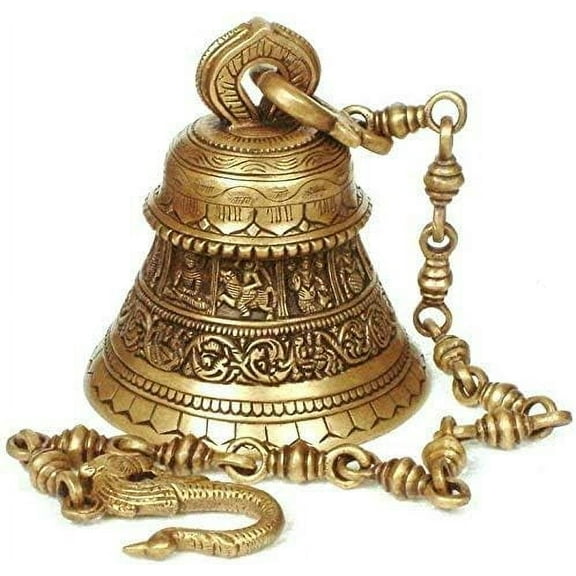 Brass Vishnu dasavtar Heavy Fully Carved Bell with Chain for Home/Temple