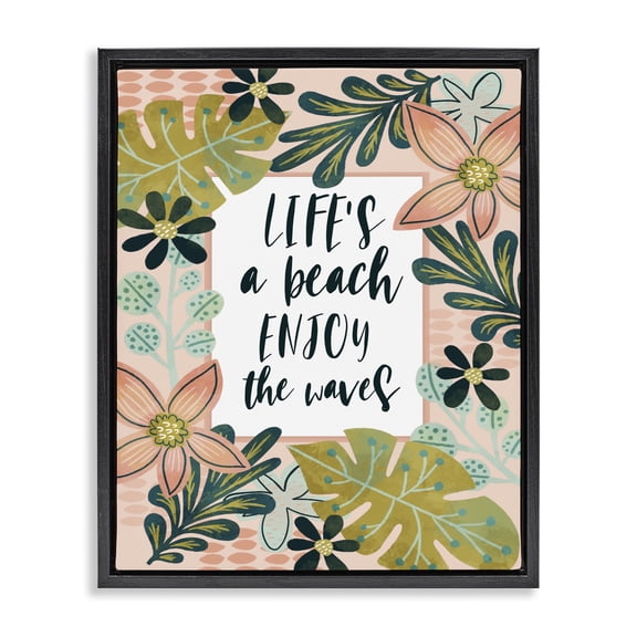 Stupell Industries Coastal Life's A Beach Phrase Black Floating Frame Canvas Art, 25 x 31, by Fineapple Pair
