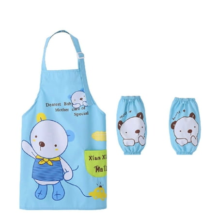 

UDIYO Apron Set 3Pcs/Set Kids Apron Cartoon Animal Print Wasterproof Breathable Children Baking Apron with Sleeves for Christmas Gift