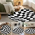 thumbnail image 6 of Black and White Checkered Round Area Rug 4 FT, Non Slip Indoor Outdoor Rug, Modern Irregular Geometric Washable Soft Circular Carpet Non-Shedding Floor Mat for Coffee Table Nursery Foyer Balcony, 6 of 9