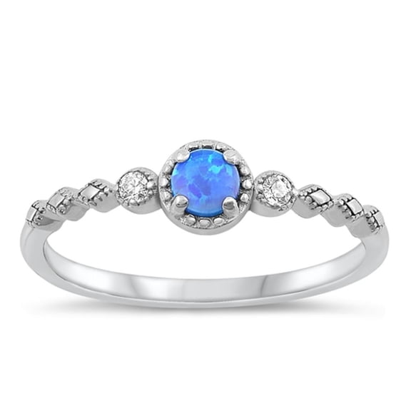 CHOOSE YOUR COLOR White CZ Blue Simulated Opal Ring .925 Sterling Silver Band Female Size 7