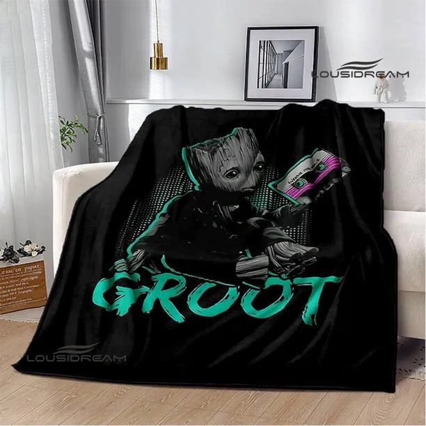G-groot Manta con estampado de dibujos animados, manta cálida con brida, suave y cómoda, para viaje en casa, regalo de cumpleaños
