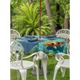 thumbnail image 3 of Outdoor Tablecloth with Umbrella Hole for Patio/Picnic/Party/Camping, Golden White Fish Waterproof Table Cloth Round Cover Washable, Summer Pond Botanical Lucky (Dia 54"), 3 of 9