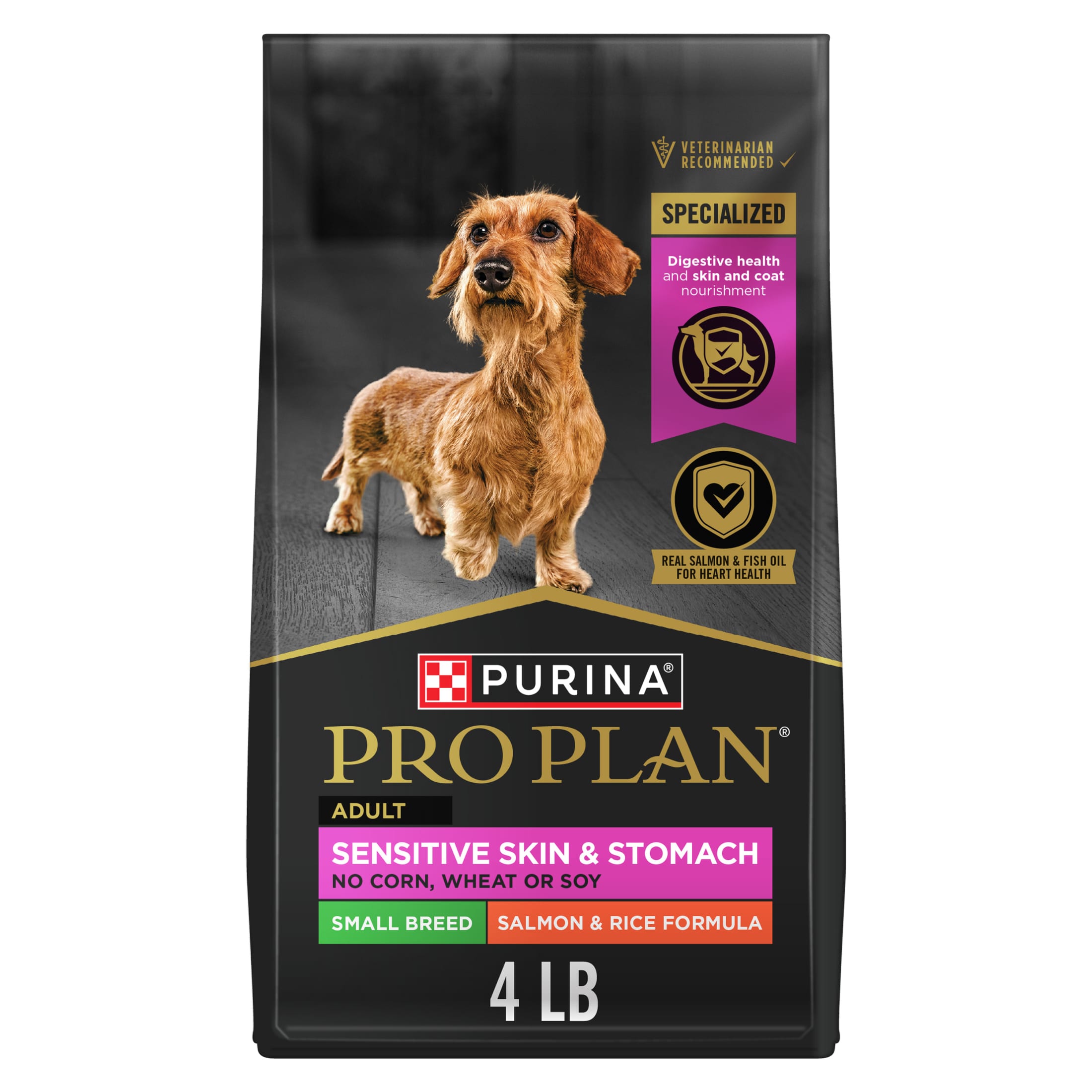Purina Pro Plan Sensitive Skin and Stomach Adult Dog Food Small Breed Salmon and Rice Formula, 4 lb.