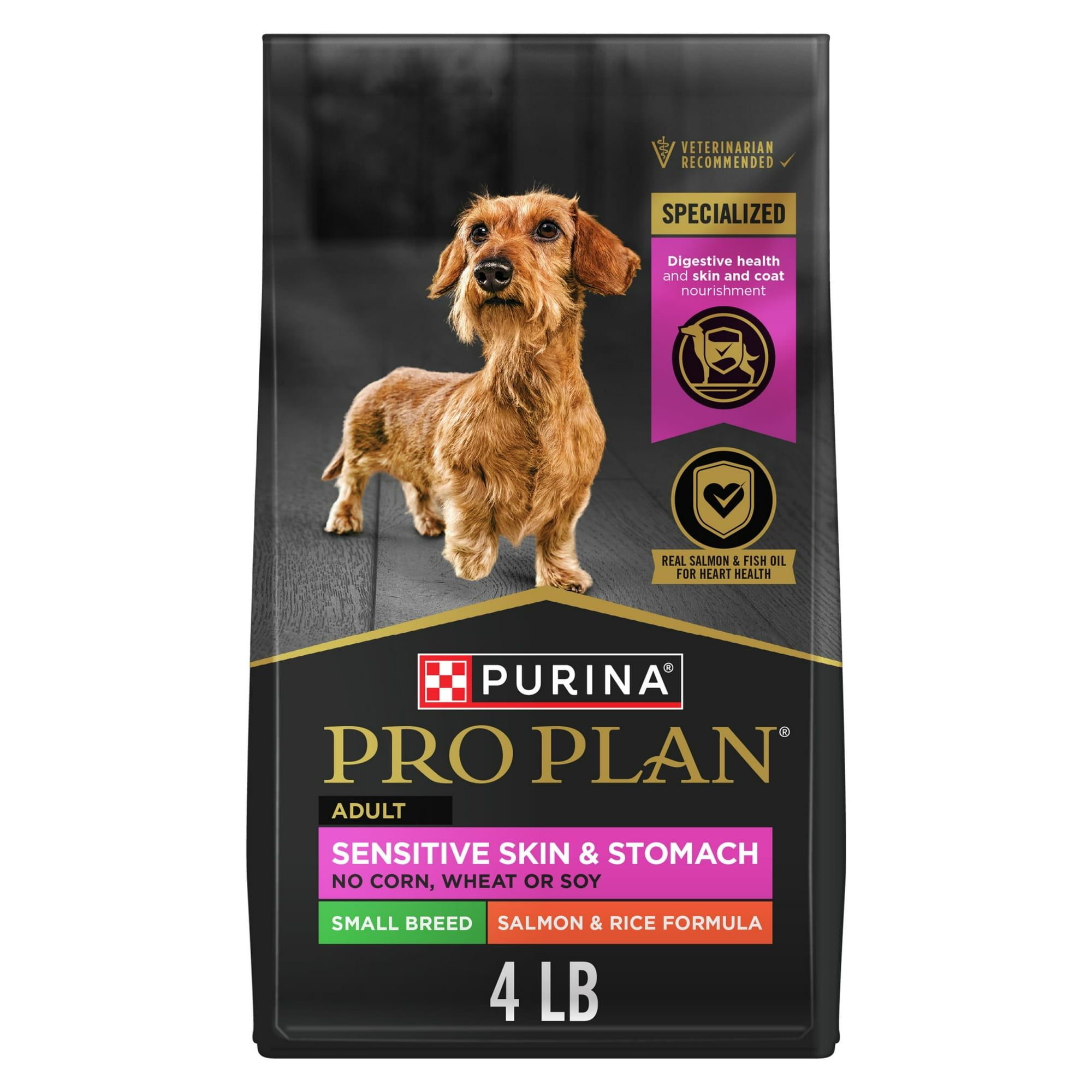 Purina Pro Plan Sensitive Skin and Stomach Adult Dog Food Small Breed Salmon and Rice Formula, 4 lb, 6 Pack
