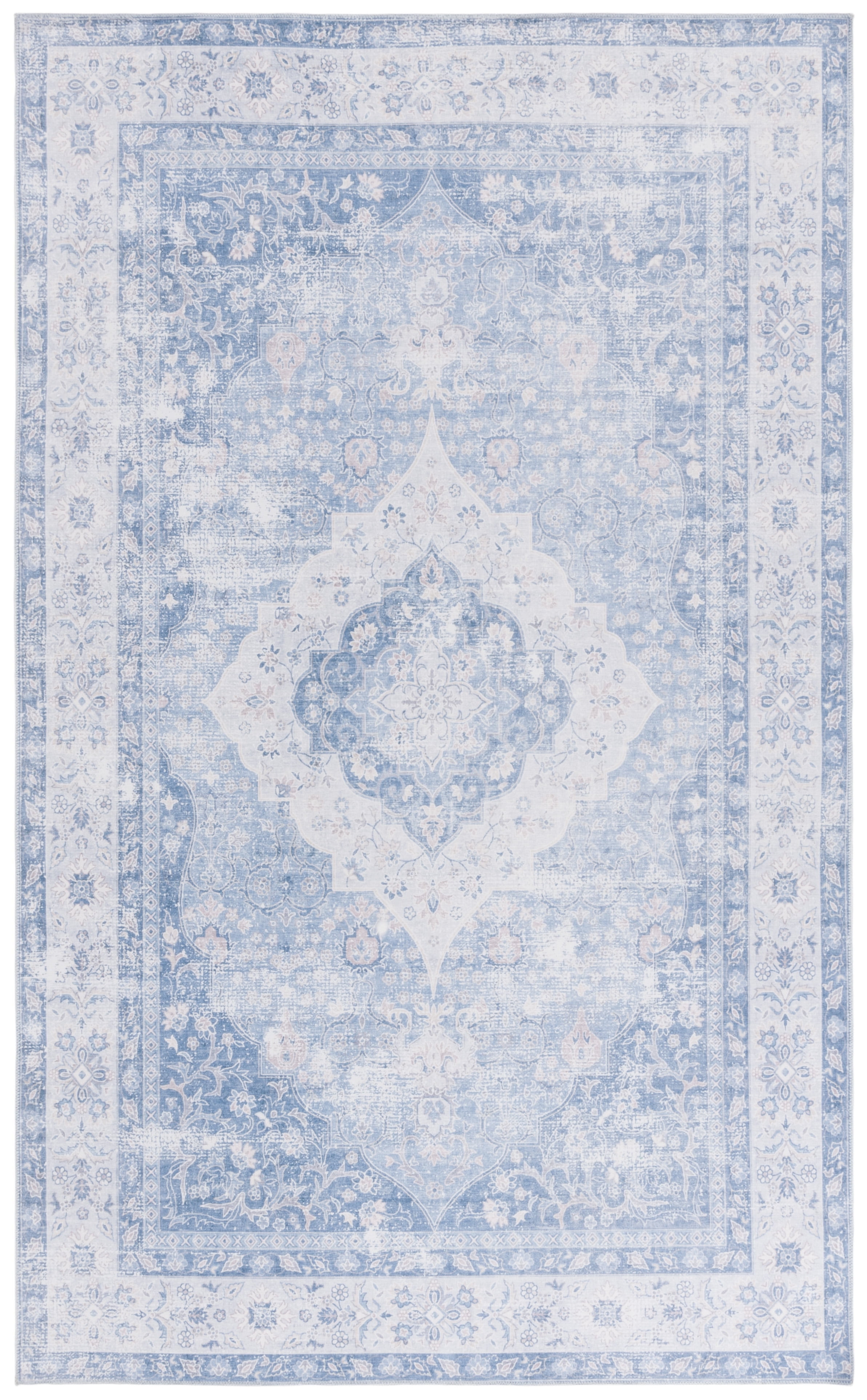 SAFAVIEH Arizona Melinda Medallion Polyester Area Rug, Light Blue/Blue, 5' x 8'