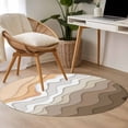 thumbnail image 4 of Round Rugs 4Ft, Brown Coastal Beach Round Area Rug Washable Indoor Throw Carpet, Retro Farmhouse Ocean Waves Striped Soft Non Slip Circle Rug for Kitchen Nursery Room Home Decor Aesthetic, 4 of 8