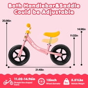 Toddler Balance Bike, WLRETMCI Kids Training Balance Bike for 2-6 Years Old Boys Girls, Lightweight Kids Bikes No Pedals with Adjustable Seat, Pink