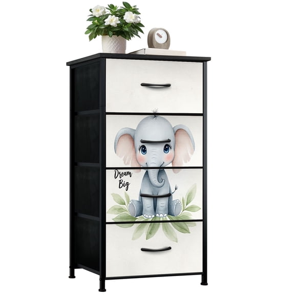 Animal Dresser for Bedroom with 4 Storage Drawers Animals Jungle Nursery Motivational Quotes Elephant Dream Big Dressers Chest of Drawers Steel Framed Fabric Closet Organizers for Nursery Entryway