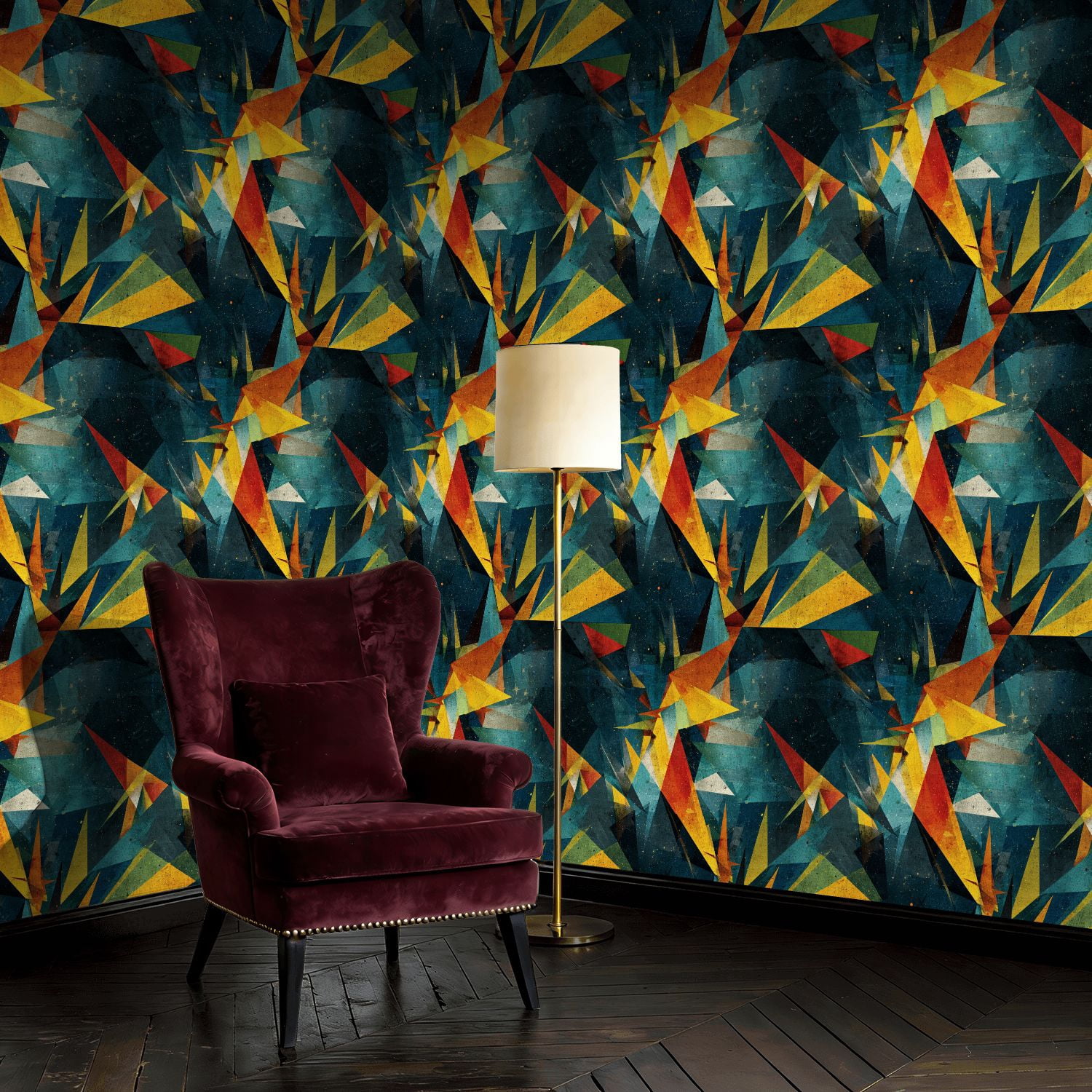 Mid Century Peel and Stick Wallpaper Retro Futuristic 50s Geometric Star Wall Art Wall Mural 17.7in x 9.8ft Self Adhesive Removable Wall Paper Renter Friendly Wallpaper for Bedroom