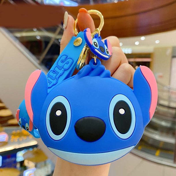 Bolsa de almacenamiento de auriculares de Gel de sílice de Disney, monedero de dibujos animados Winnie The Pooh, Stitch, Pato Donald, llavero con correa para la muñeca