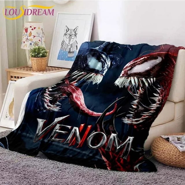 Manta de franela de película 3D v-venom, manta de lana súper suave, mantas de tiro de dibujos animados para dormitorio, sofá, sofá, regalo