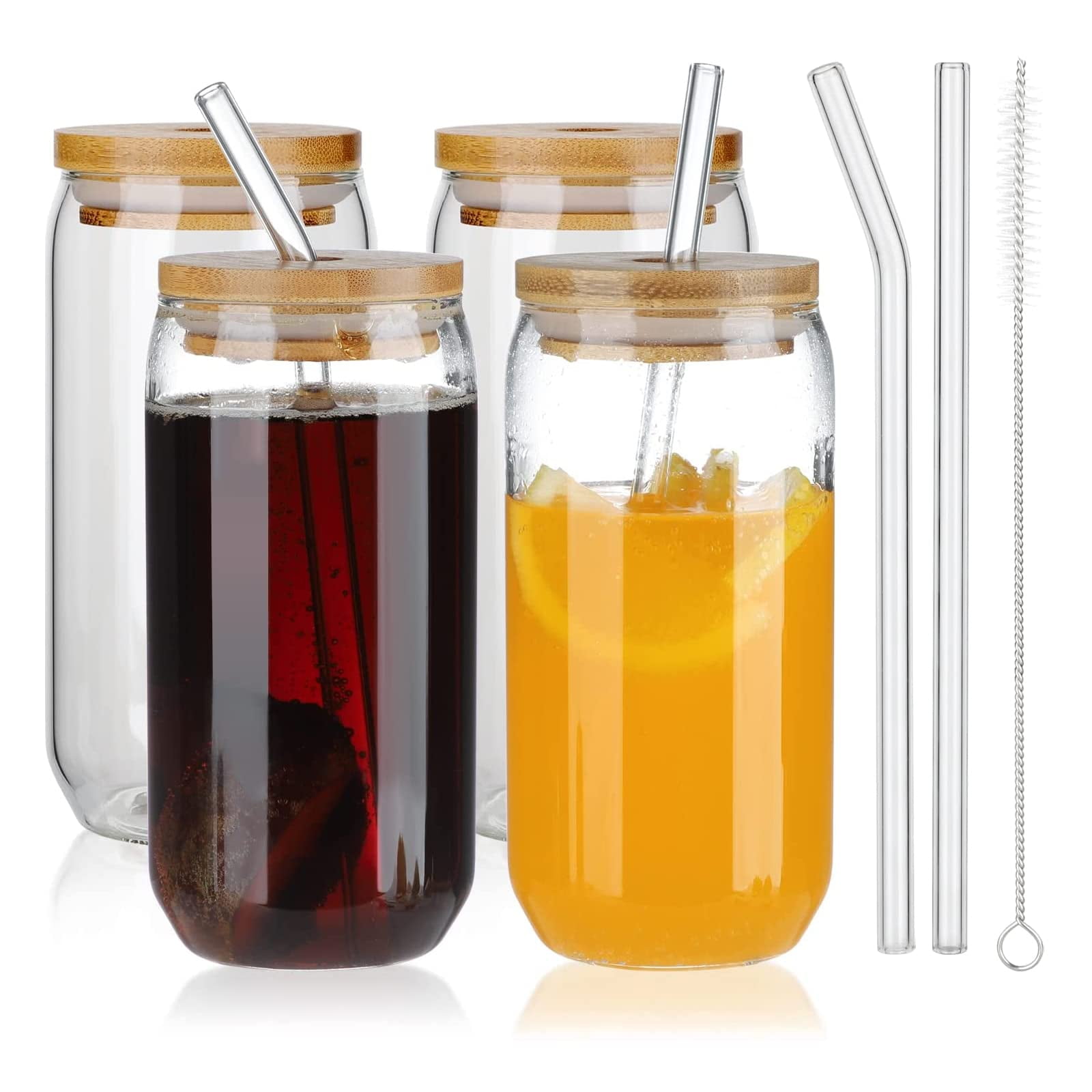 Wholesale Libbey Beer Can Glass With Bamboo Lids and Glass Straws 16 Oz  Blank Glass Can Clear Iced Coffee Glass Can Soda Can Glass 