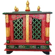GLOBAL TECH Wooden Pooja Temple/mandir with Magnetic Door for Home & Office size-18x9x22 inch (Red & Green)