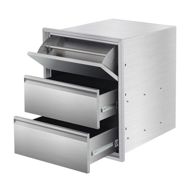 QinaQin Gabinete para cocina exterior de acero inoxidable de 13 x 20.5 x 23 pulgadas, cajón con porta toallas de papel, manija ranurada y diseño de 3 capas para isla o estación de asador