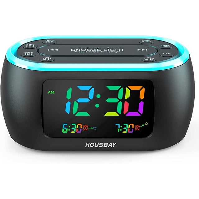 Housbay Unique Rainbow Digit Alarm Clock with FM Radio, 7 Color Night Light with Dimmer, Dual Alarm, USB Port, Fun FM Radio for Kids, Teens