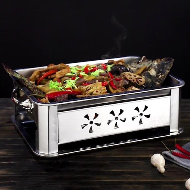 Parrilla de Carbón para , Parrilla de Carbón Portátil, Escritorio, , Exterior, Interior, Acero Inoxidable, Ahumador, para Picnic, 45x35cm transpirable