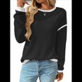 thumbnail image 3 of Suéteres de Cuello Redondo, Larga, Oversize, con Bloques de Color, de Punto Acanalado y Abertura Lateral para Mujer (Otoño de 2025) Negro y Gris L, 3 of 9
