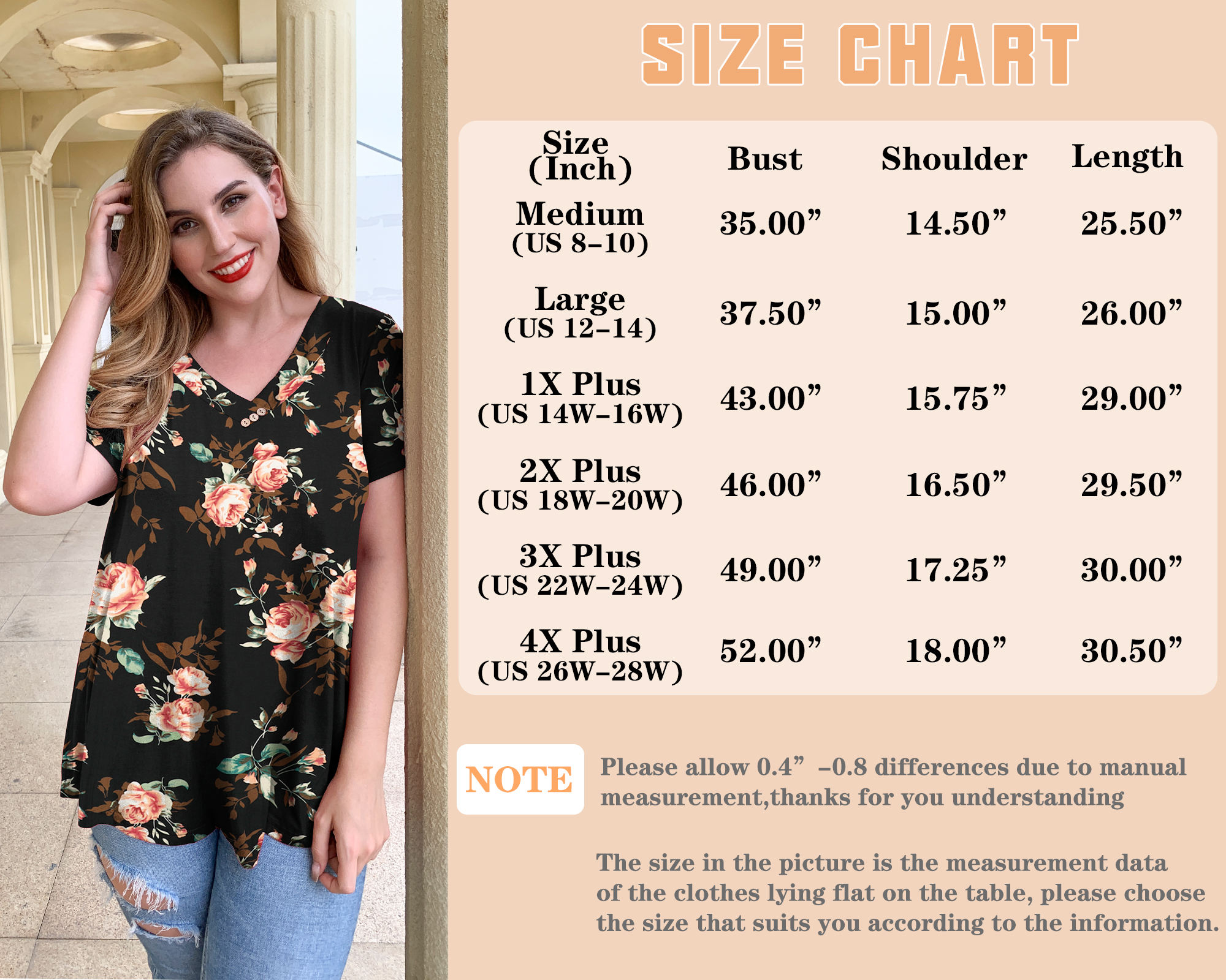VOIANLIMO Womens Plus Size Casual Tops V Neck Short Sleeve Shirt Floral ...