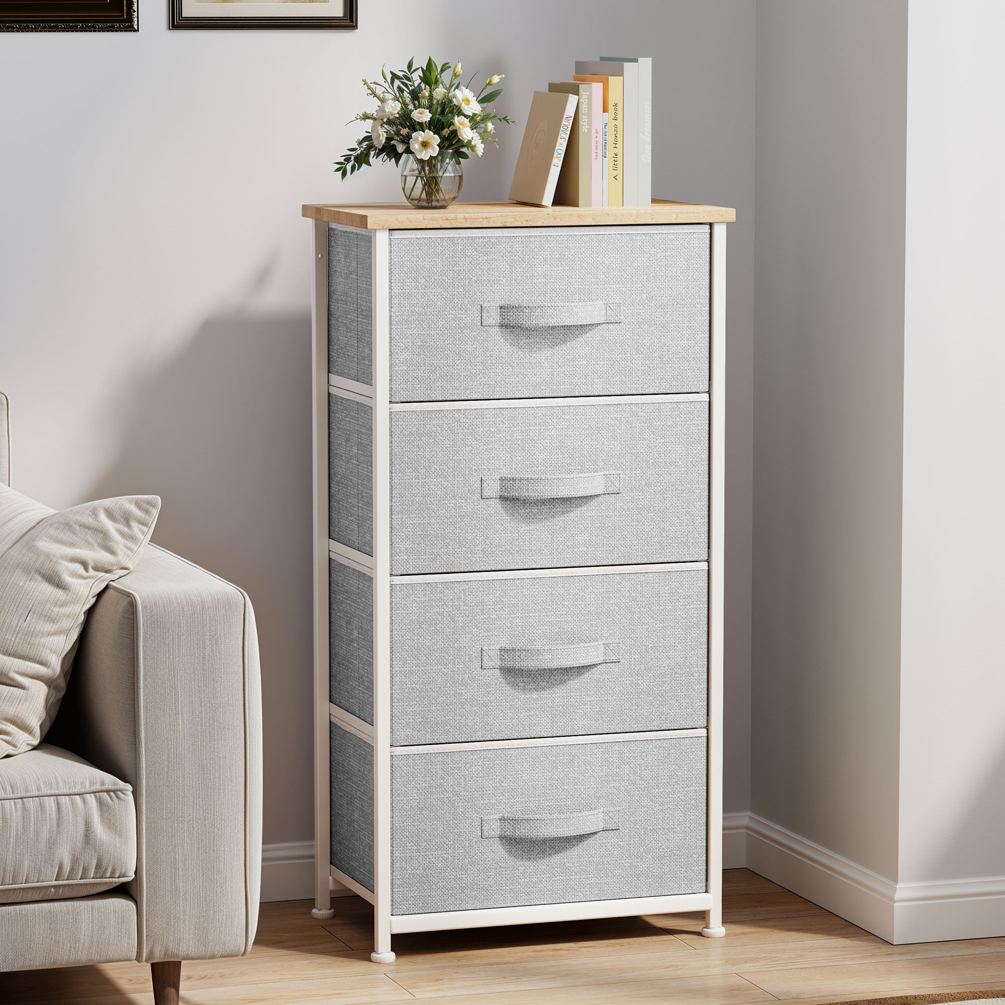 Uforic 4 Drawer Dresser Fabric Chest of Drawers Furniture Storage Organizer for Living Room,,Hallway, Light Gray