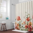 thumbnail image 5 of Red Flowers Daisy Fabric Shower Curtain Leaves Plant Beige Washable Shower Curtains for Bathroom, Waterproof Bath Curtain with Hooks Home Decor 36x72in, 5 of 8