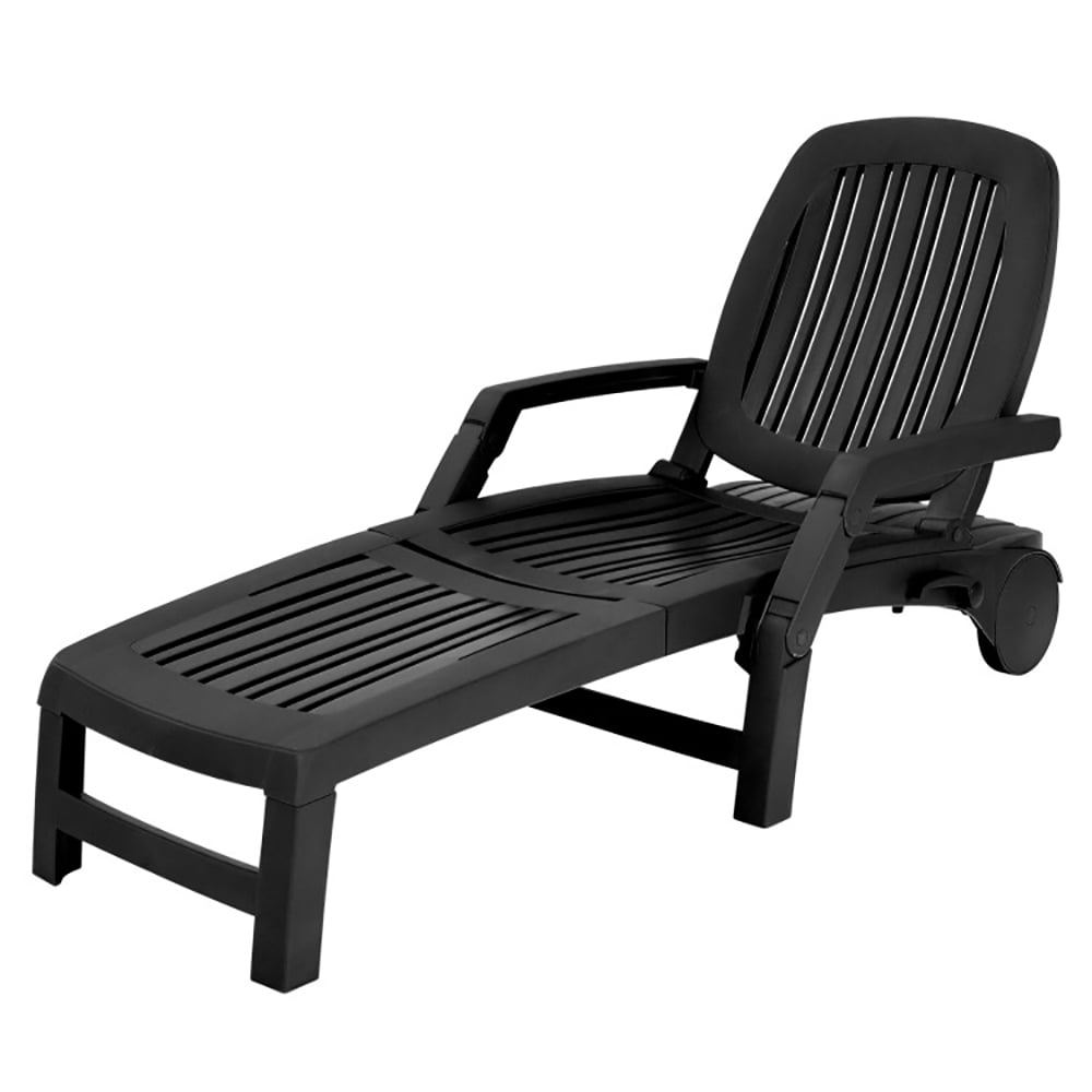 Aimee Lii Adjustable Patio Sun Lounger with Weather Resistant Wheels, Patio Loungers, Black Aimee Lii Adjustable Patio Sun Lounger with Weather Resistant Wheels, Patio Loungers, Black