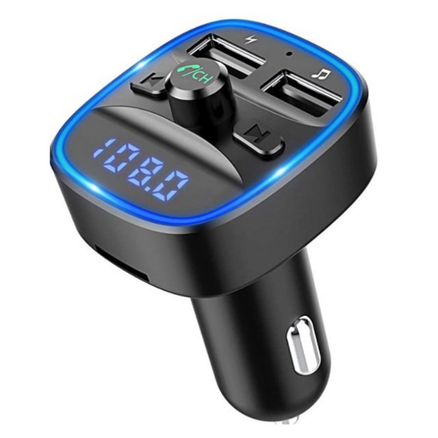 Transmisor FM Bluetooth, adaptador Bluetooth para coche, transmisor FM para radio de coche, cargador para encendedor de coche con llamadas manos libres, 2 puertos USB (5 V/2,4 A y 1 A),