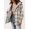thumbnail image 2 of Womens Plaid Shacket Jacket Long Sleeve Button Down Fleece Hooded Jackets Warm Coat, 2 of 6