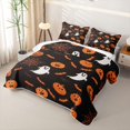 thumbnail image 3 of Erosebridal Happy Halloween Ghost Bed Spread Queen, Cartoon Spider Web Queen Coverlet Set for Boys Girls, Black Orange White, 3-Piece 1 Quilt and 2 Pillowcases, 3 of 7