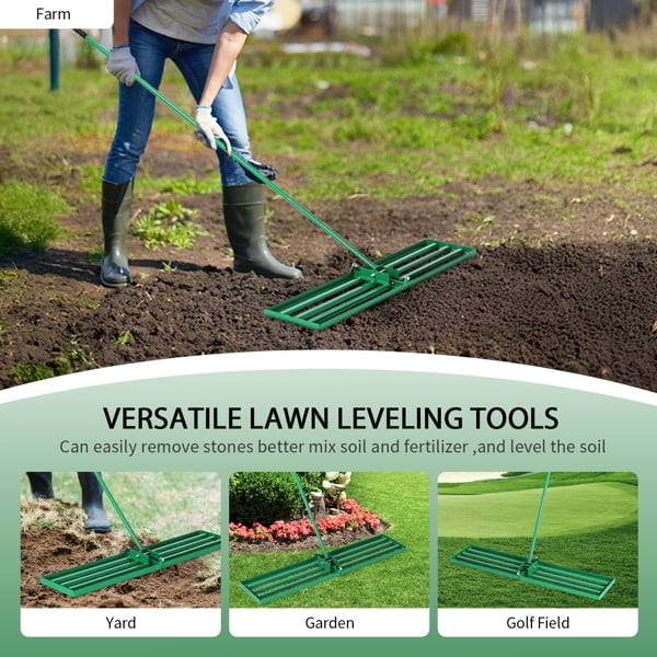 Lawn Leveling Rake,30-inch Heavy-duty Steel Leveler Tool with 75'' Extended Handle for Yard & Garden