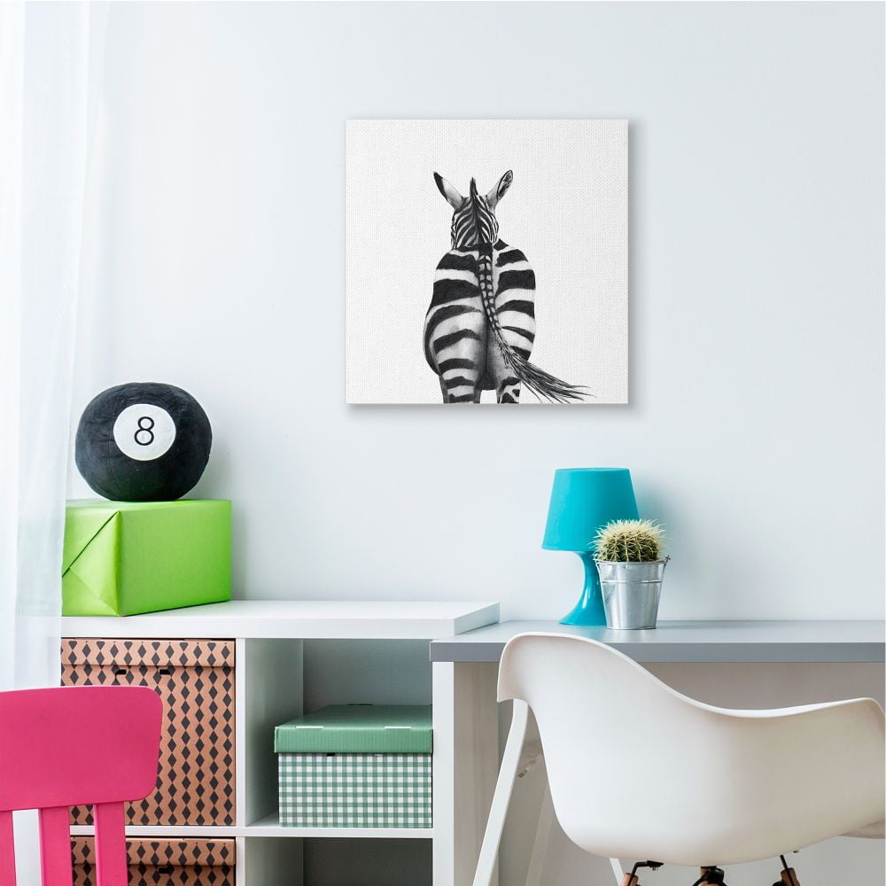 Stupell Industries Zebra Butt Behind Black White Minimal Drawing Canvas Wall Art Design by Victoria Borges, 24" x 24"