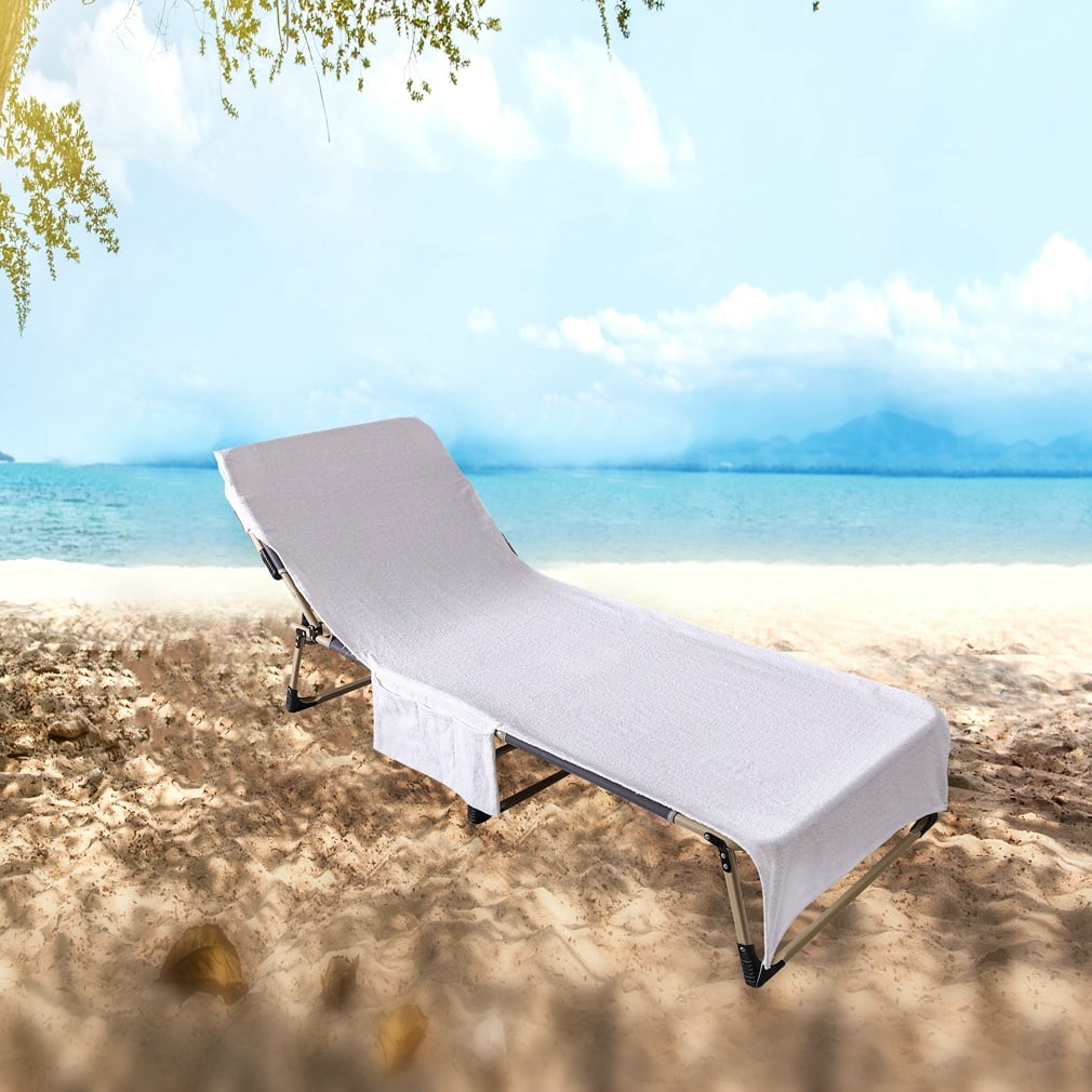 Muka Cotton Beach Pool Lounge Chair Cover Terry Bath Towel with Side Pockets, 29" x 85"-White