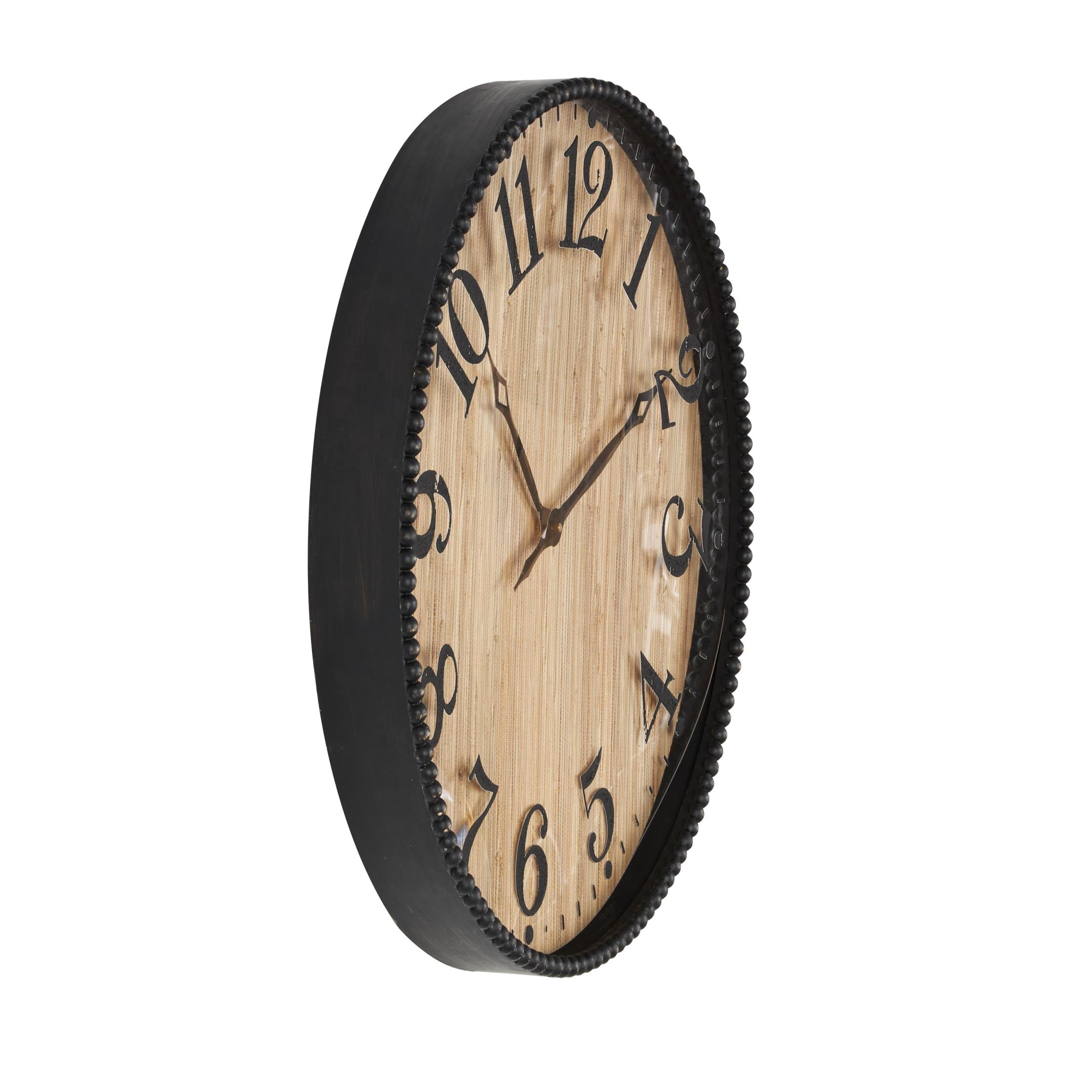 DecMode 24" Light Brown Wood Distressed Wall Clock with Beaded Wood Frame