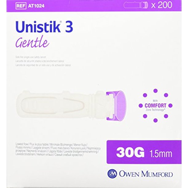 Owen Mumford Unistik 3 Gentle Single Use Safety Lancets, 200 Count