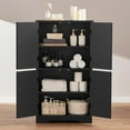thumbnail image 2 of TEENFON Farmhouse Storage Cabinet with 2 Adjustable Shelves, Bathroom Storage Cabinet with 4 Doors, Cupboard for Kitchen, Living Room, Black, 2 of 18